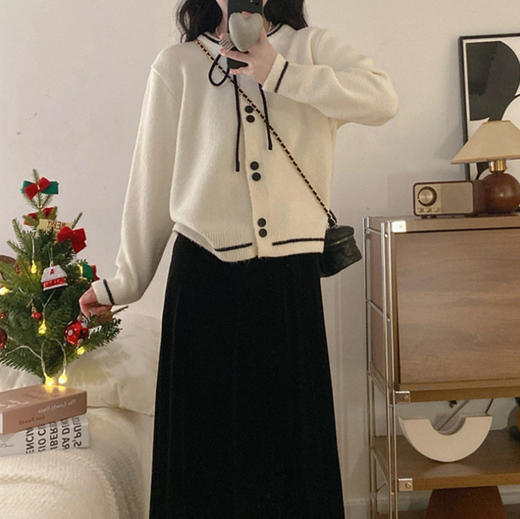 【YW】无忧购“礼物季”圣诞节日感蝴蝶结开衫毛衣温柔气质显瘦针织衫87（截单后3-5天发货） 商品图1