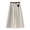 丁摩 米杏色毛呢休闲阔腿裤女款秋季新款高腰宽松直筒八分裤5ZF-39231 商品缩略图0
