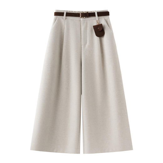 丁摩 米杏色毛呢休闲阔腿裤女款秋季新款高腰宽松直筒八分裤5ZF-39231 商品图0