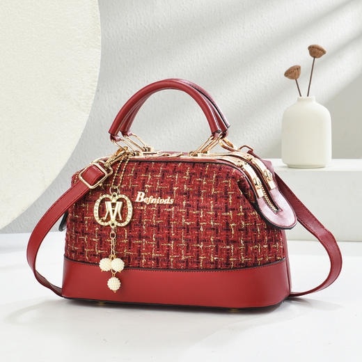 雀说 红色小香风女士手拎包高级感百搭单肩女包T0808 商品图0