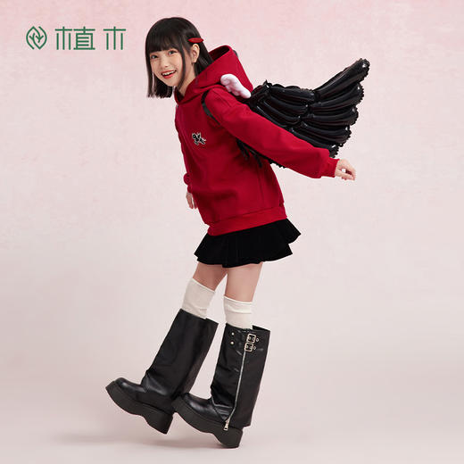 【年服】植木男女童翼马刺绣一体绒连帽加厚卫衣55W070060 商品图3