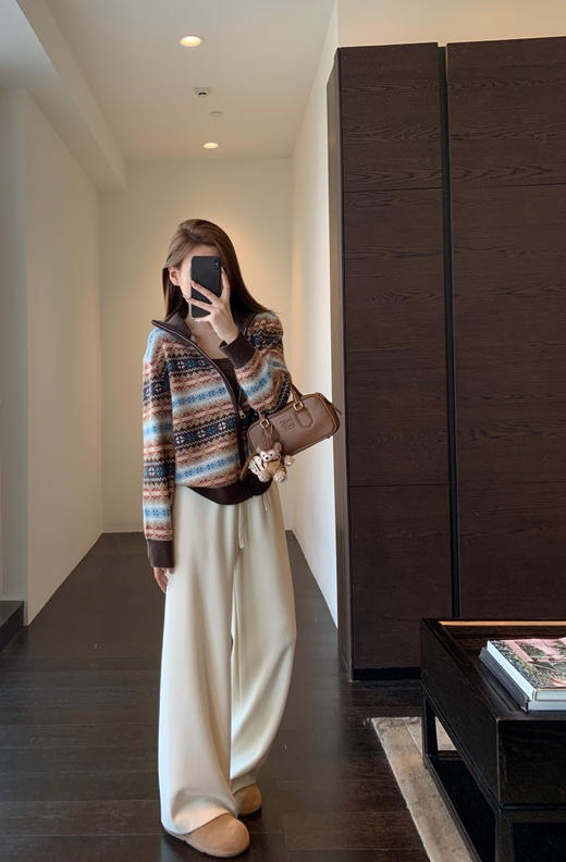 绵羊毛复古费尔岛拉链立领毛衣外套 商品图4