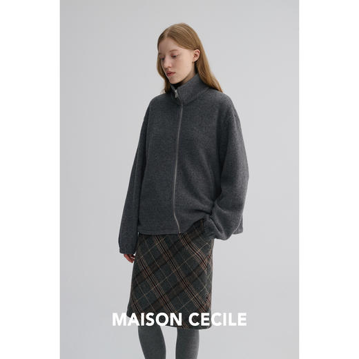 MAISON CECILE 秋冬羊毛混纺复古格纹显瘦高腰微一字/A字毛呢半裙 商品图1