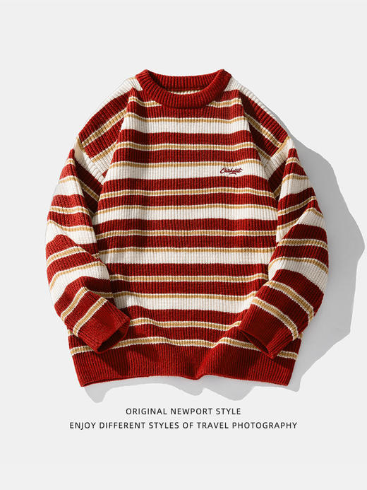 【YW】无忧购“礼物季”慵懒风圣诞复古撞色条纹毛衣男刺绣花针织衫外套情侣K4090（截单后3-5天发货） 商品图4