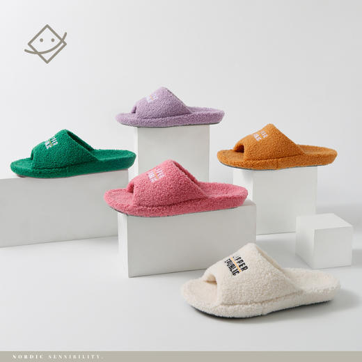 【泰迪绒秋冬季柔软保暖盆底开口棉拖】 防滑居家室内毛毛棉拖鞋 商品图0