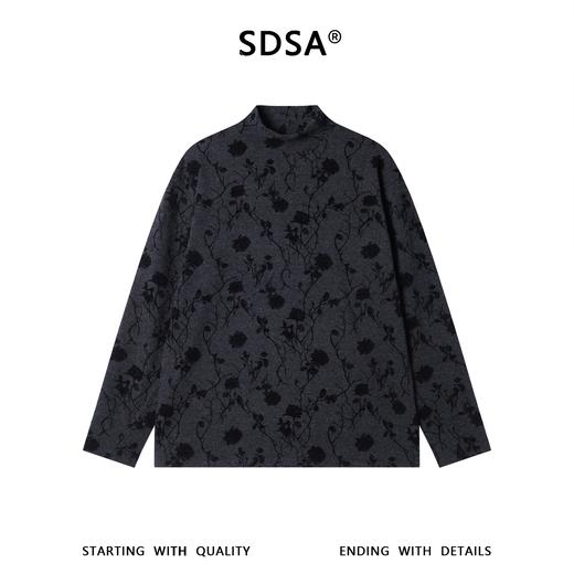 T5074SDSA男士秋冬新款痞帅男装潮流撞色玫瑰花印花立领长袖T恤百搭 商品图1