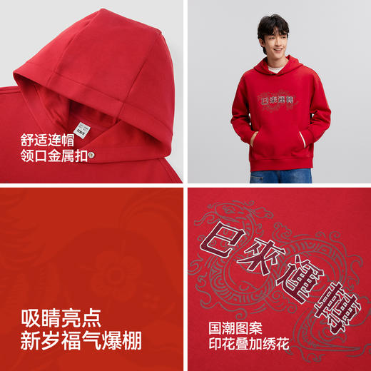 森马连帽卫衣男国潮重磅2025春季新款蛇年印花刺绣上衣宽松休闲装 商品图2