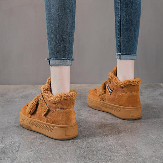 YR 2967魔术贴真皮加厚面包板鞋磨砂牛皮保暖短靴雪地靴 商品图3