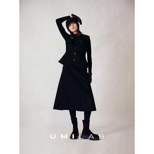 UMILAB｜黑松露*羊毛混纺收腰马甲/半松紧藏肉伞裙双面呢套装E282W 商品图2