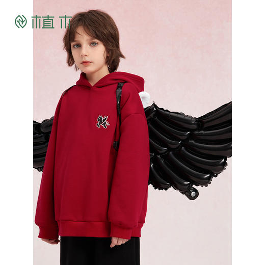 【年服】植木男女童翼马刺绣一体绒连帽加厚卫衣55W070060 商品图4
