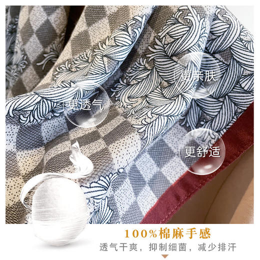 丁摩 棋盘格子70CM棉麻丝巾小方巾女春秋夏季薄围巾领巾亚麻头巾搭腰带5ZF-1037 商品图3