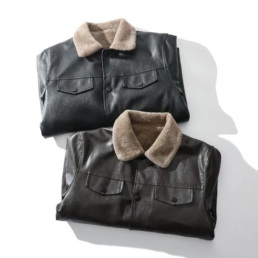 美式痞帅柔软水洗PU皮冬男复古休闲加绒保暖机车皮衣加厚夹克外套 商品图1