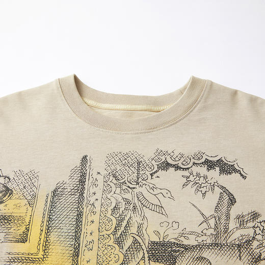 谜底复古印花T恤长袖2026春季新品蜡染柔软松弛微落肩女261MT0001 商品图3