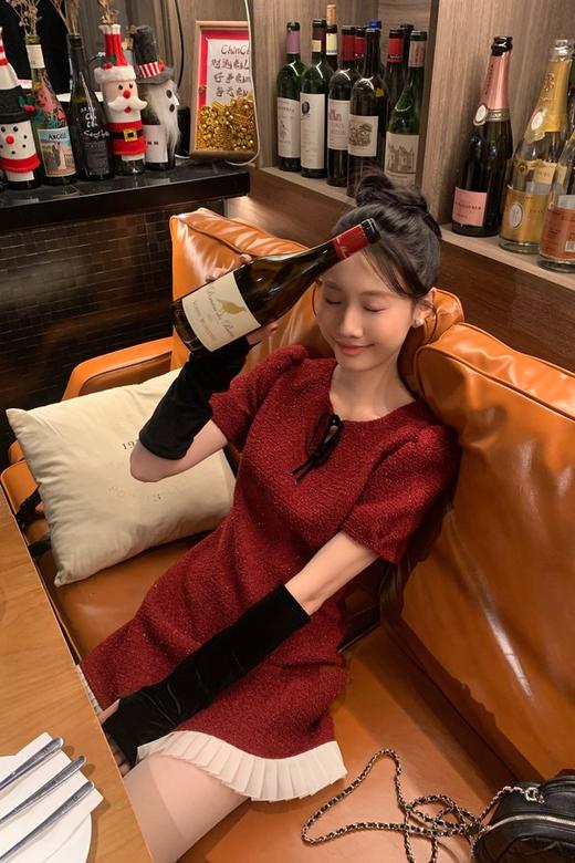 ANSUABEL 小香风细闪亮片毛呢袖套礼服连衣裙 21963 商品图2