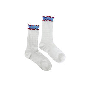 谜底中筒袜2026年春季新品显瘦竖条纹撞色木耳边袜子女261MQ0408