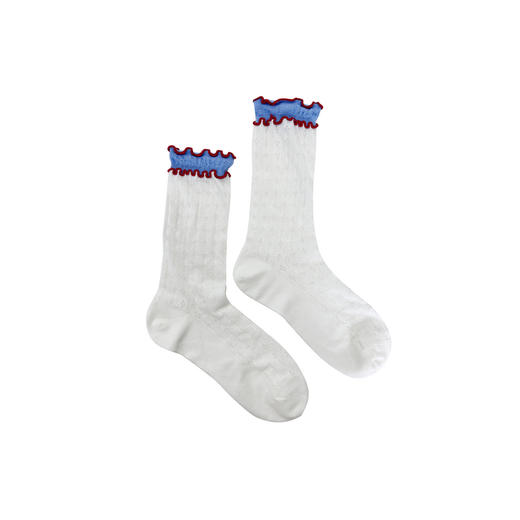 谜底中筒袜2026年春季新品显瘦竖条纹撞色木耳边袜子女261MQ0408 商品图0