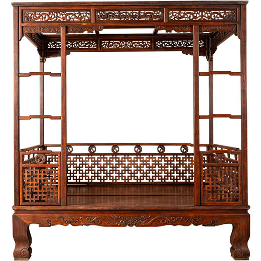 清	红木螭龙纹攒接围子六柱架子床 商品图5