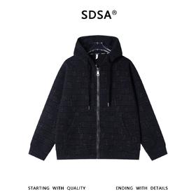 SDSA男士秋冬新款痞帅男装潮牌简约撞色绒毛格子拉链连帽卫衣百搭