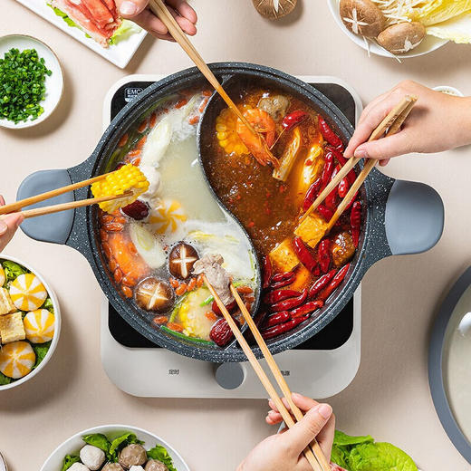 炊大皇火锅30cm鸳鸯锅不粘麦饭石色电磁炉明火通用竹青石系列HG30ZQ 商品图2