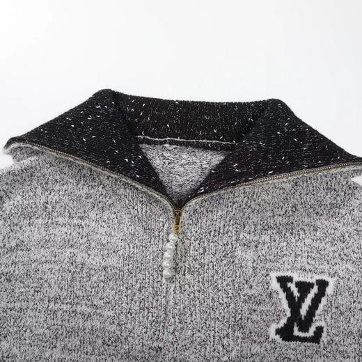 D120866花灰富士山珍珠拉链撞色粗针毛针织开衫 商品图11