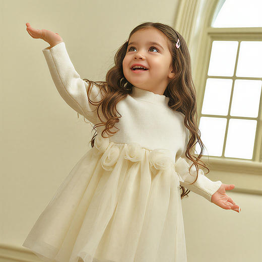 迷你巴拉女童连衣裙宝宝纱裙甜美儿童半高领公主裙子2025冬新款 商品图2