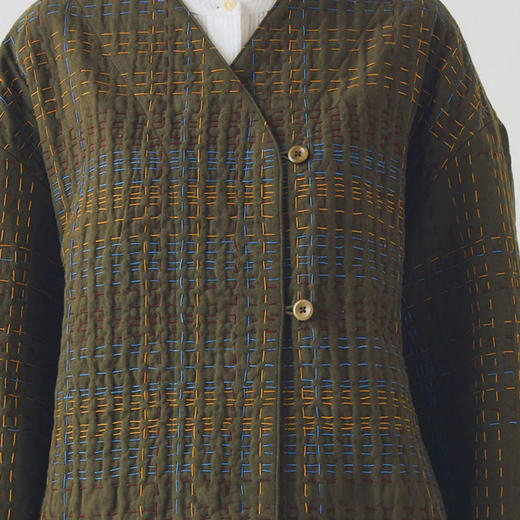 TOAST Kantha Tweed Cotton Jacket 女装无领刺子绣棉服 商品图3