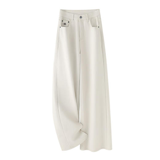 YM 2847刺绣高腰直筒裤加绒加厚宽松牛仔阔腿裤显瘦洋气裤 商品图4