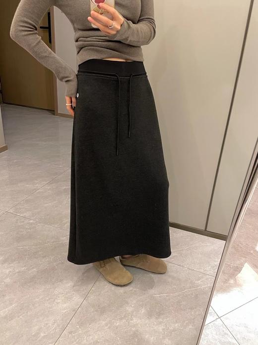D120846简约舒适高腰抽绳直筒微修身加绒松紧腰半裙 商品图12
