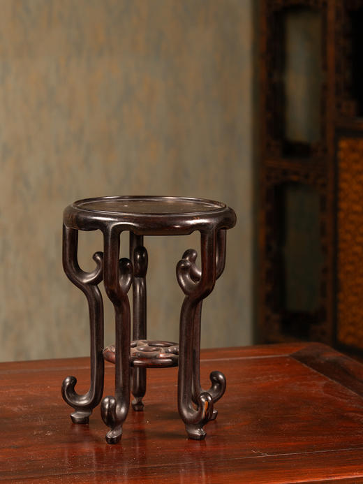 清	红木三弯腿五足圆花几摆件 商品图4