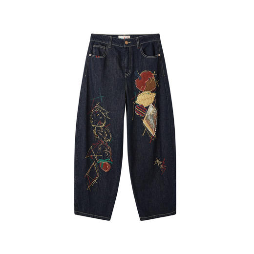 谜底香蕉裤长裤2026年春季新品显腿长贴布绣花牛仔裤女261MJ0018 商品图4