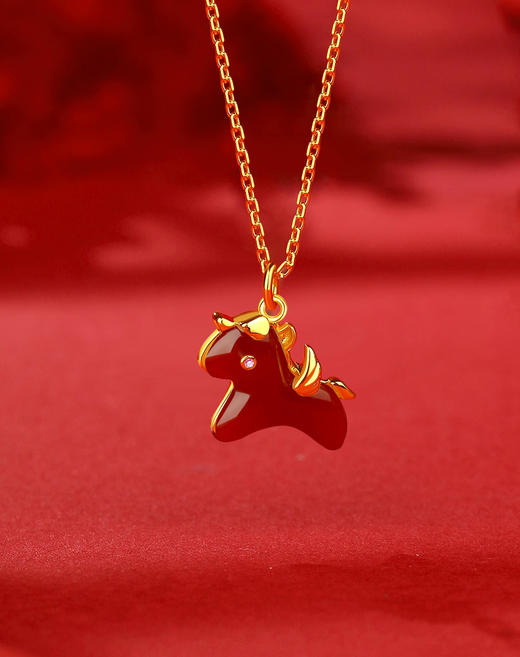 【Winy】赤骥金福S925 银镀金玛瑙赤骥吊坠项链 合成红宝石点缀 附鉴定证书 商品图5