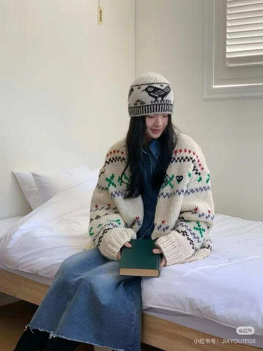 D120836秋冬文艺感学院风宽松V领针织开衫外套女款 商品图0