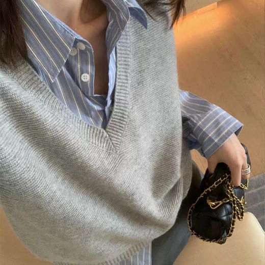 丁摩 春秋季新款气质精纺羊毛V领马甲显瘦女士针织无袖背心坎肩5ZF-20730 商品图1