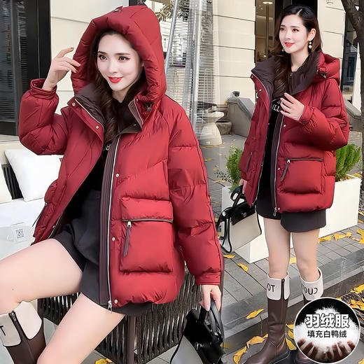 QYM B8628-1时尚气质连帽羽绒服妈妈装加厚保暖显瘦外套 商品图1