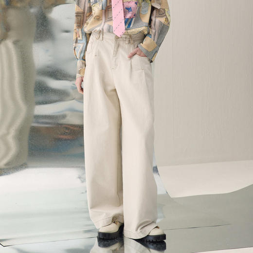 谜底阔腿裤长裤2026年春季新品复古百搭清爽白牛仔裤女261MJ0008 商品图0