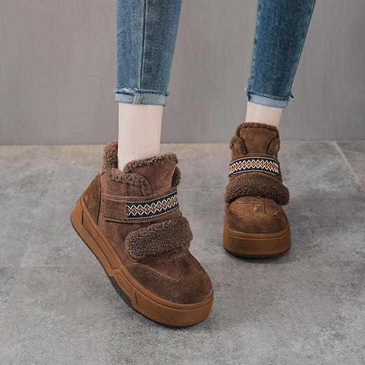 YR 2967魔术贴真皮加厚面包板鞋磨砂牛皮保暖短靴雪地靴 商品图2