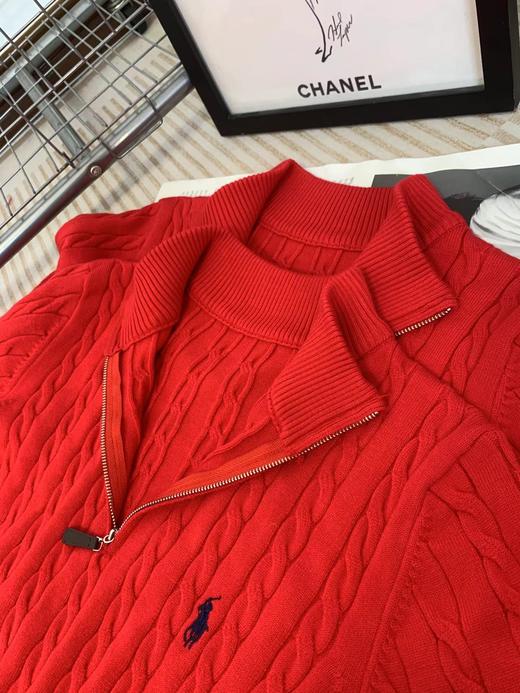 D120821新年红圣诞红复古绞花半拉链毛衣打底针织衫 商品图4