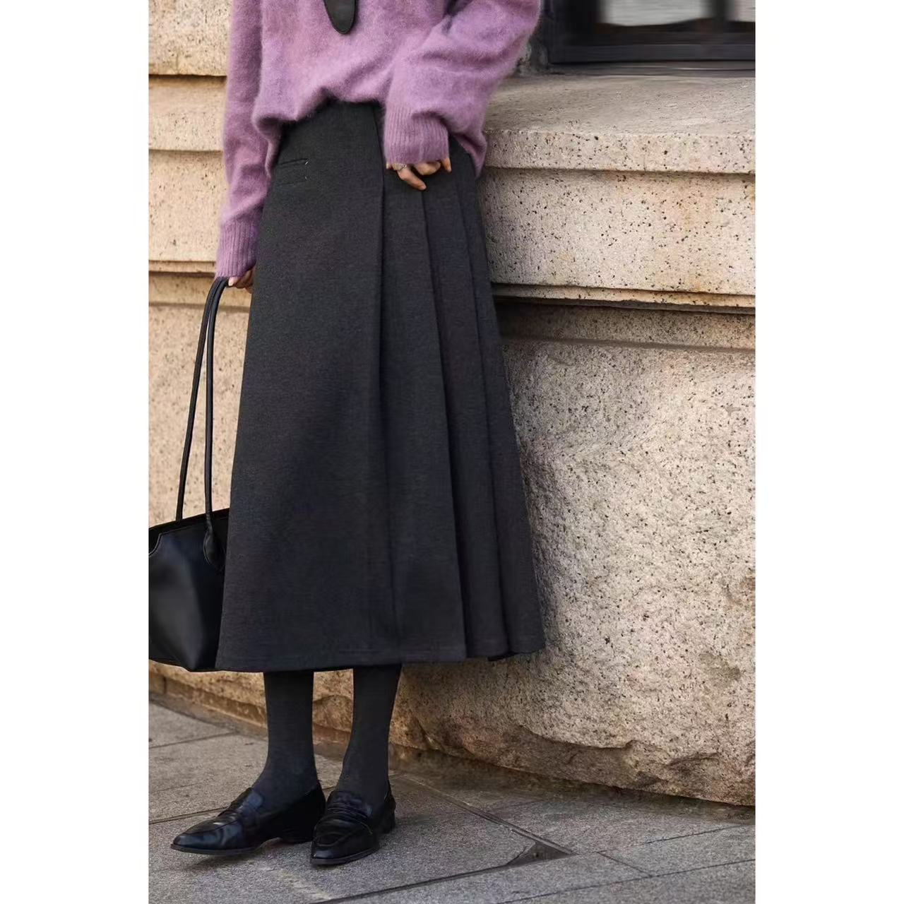 蚕丝羊毛半身裙，miu系设计感半身裙，高级好搭