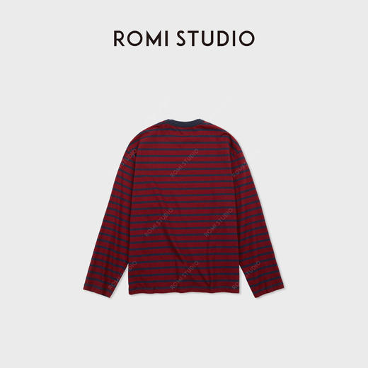 ROMI STUDIO “舒适气质”条纹棉质撞色V领针织上衣 RWDSSU1540 商品图1