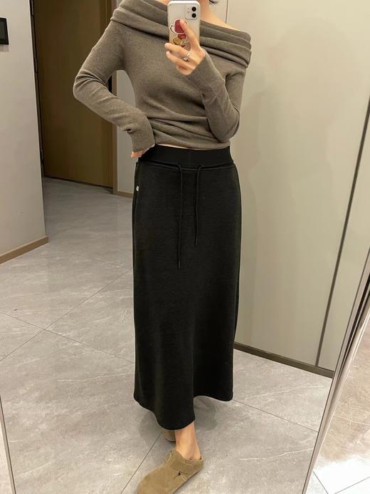 D120846简约舒适高腰抽绳直筒微修身加绒松紧腰半裙 商品图7