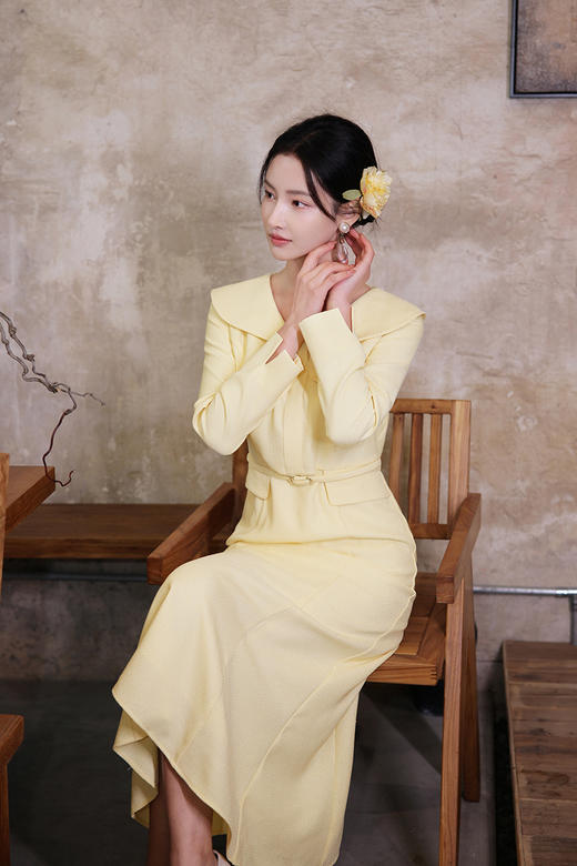 逸红颜明月优选#温婉新中式古董裙「瓷梦」淑女灵动蝴蝶结领，收腰显瘦微鱼尾 商品图9