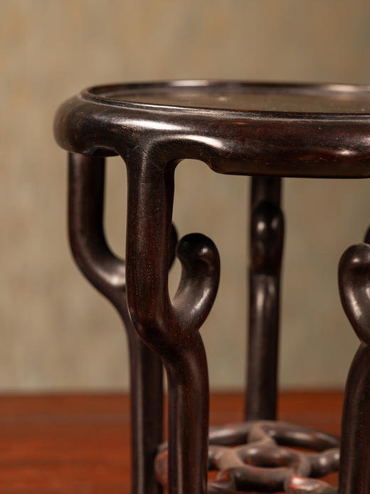 清	红木三弯腿五足圆花几摆件 商品图3