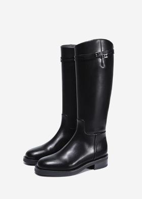 英伦真皮显瘦双塔扣长筒靴（胖脚宽脚拍大一码）