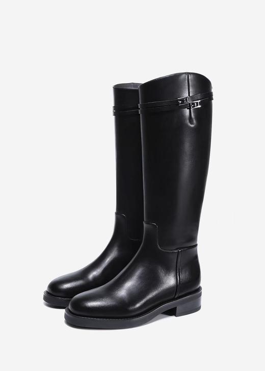 英伦真皮显瘦双塔扣长筒靴（胖脚宽脚拍大一码） 商品图0