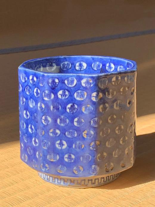 青花蓝地福寿纹八角筒杯，顺丰包邮 商品图1