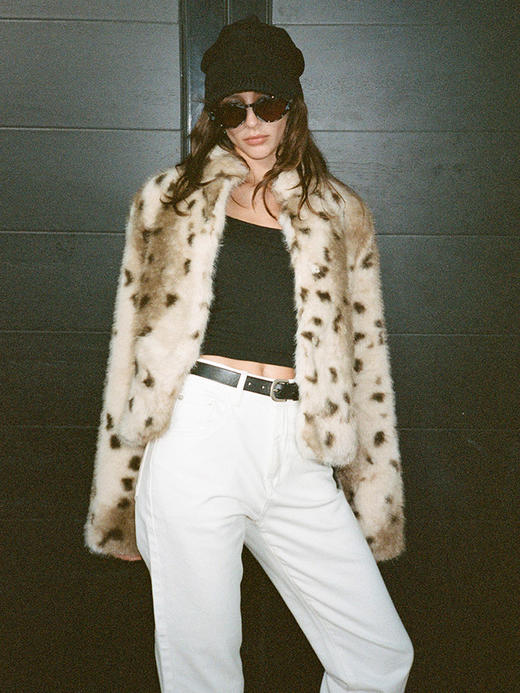 TR她热 金钱豹 豹纹花色复古设计感立领短款环保皮草外套 商品图4