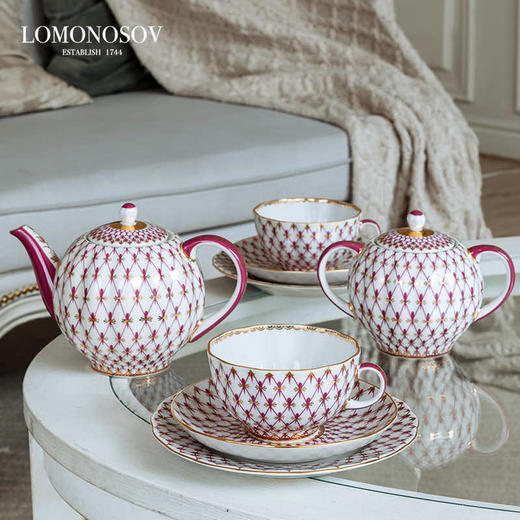 LOMONOSOV 俄皇   红色网纹系列高档精致欧式骨瓷下午茶茶具套装 商品图2