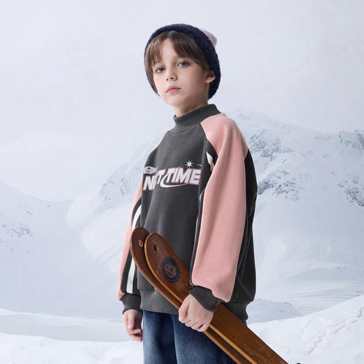 【MQD】冬季新品男大童学院风插肩袖运动休闲加绒半高领卫衣 商品图2