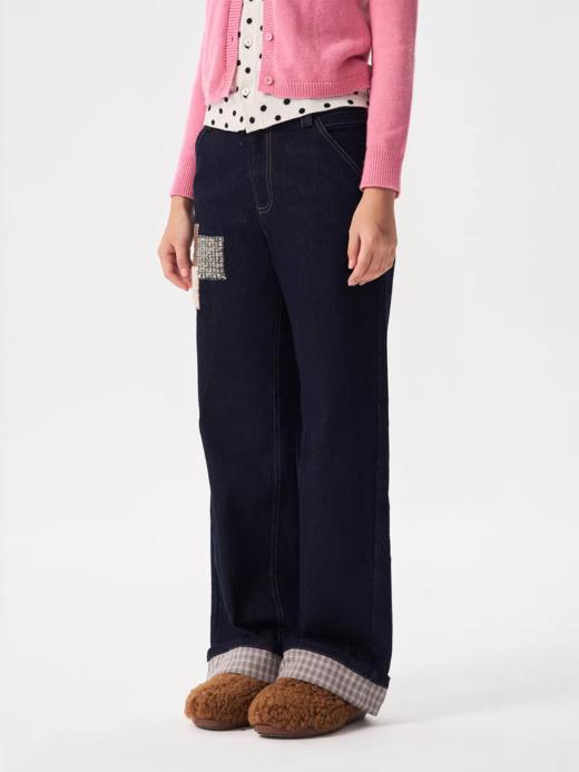 heris/H54110/毛呢贴布刺绣原色直筒好版型中腰牛仔裤 商品图0