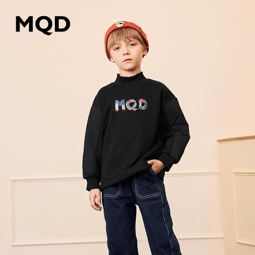 【秒】【专柜同款】MQD童装男大童暖焱绒蓄暖拼接卫衣冬半高领上衣 商品图0